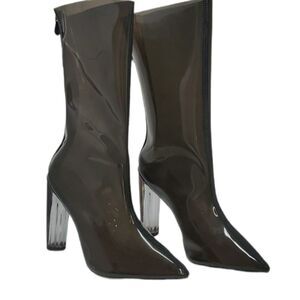 Dark grey clear perspex dress rain boots 8 1/2